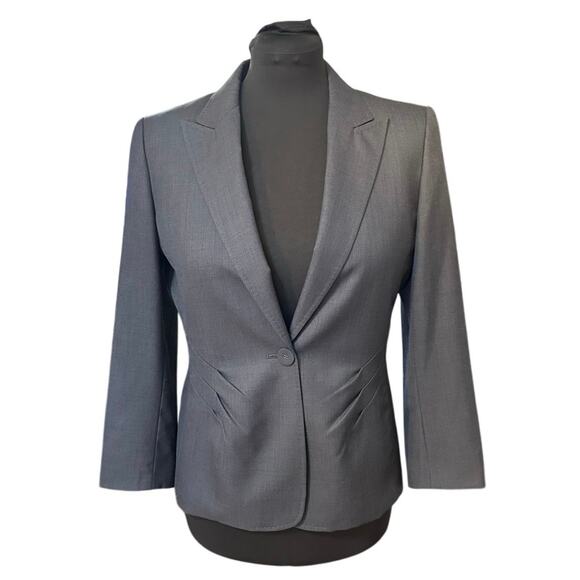 Ann Klein Dark Gray Wool Blend One Button Suit Jacket Blazer Size 12 - Picture 1 of 8